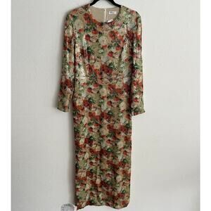 Rosetta Getty Long Sleeve Floral Sequin Gown